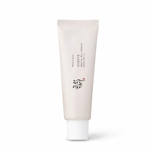 Beauty of Joseon Relief Sun SPF50+ — rice-and-probiotics sunscreen tube. Brightens and protects without a white cast.