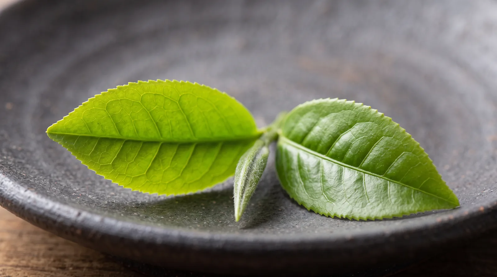 Green tea leaves resting on warm Hanji paper with soft daylight